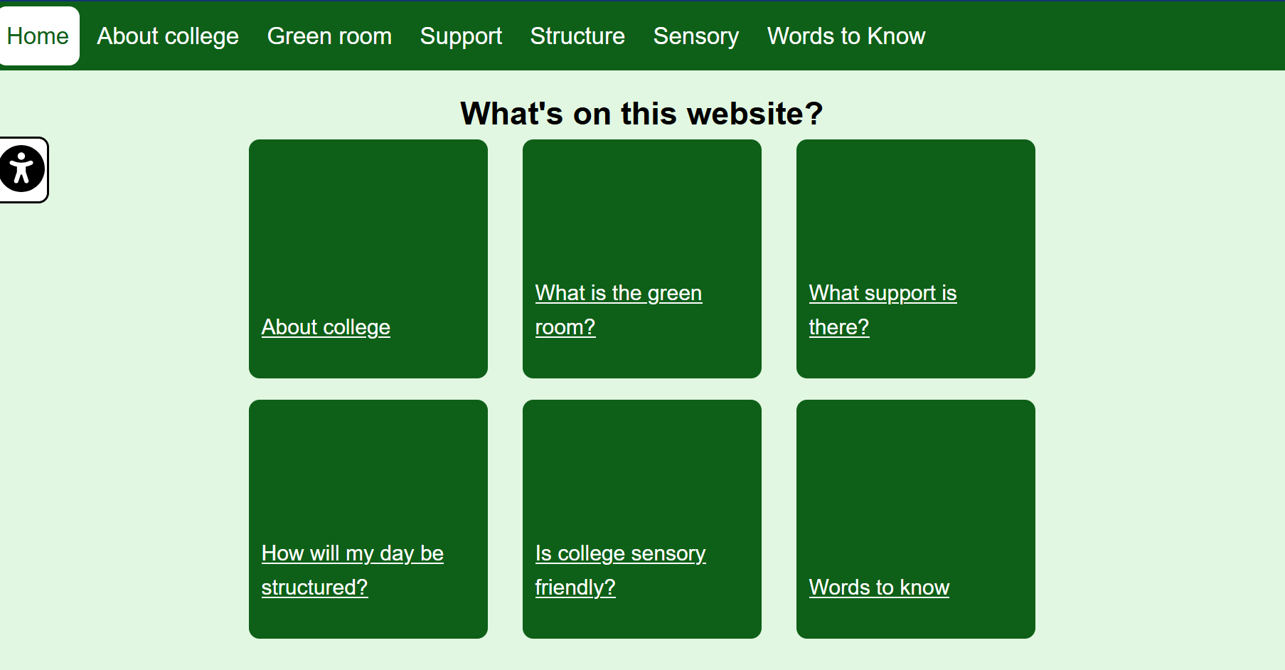 Screenshot from a green website, featuring information about a college